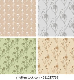 Seamless set hand draw summer pattern with herbs and wildflowers. Suitable for paper, wallpaper, textile. Herbal vintage background.