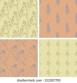 Seamless set hand draw summer pattern with herbs and wildflowers. Suitable for paper, wallpaper, textile. Herbal vintage background.