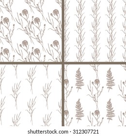 Seamless set hand draw summer pattern with herbs and wildflowers. Suitable for paper, wallpaper, textile. Herbal vintage background.