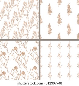 Seamless set hand draw summer pattern with herbs and wildflowers. Suitable for paper, wallpaper, textile. Herbal vintage background.