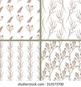 Nahtloses Set Hand zeichnen Sommermuster mit Kräutern und Wildblumen. Geeignet für Papier, Tapeten, Textilien. Kräuter Vintage-Hintergrund.