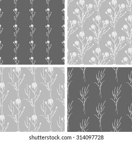 Seamless set hand draw summer pattern with herbs and wildflowers. Suitable for paper, wallpaper, textile. Herbal vintage background.