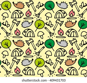 seamless set of hand drawn for camping . Vector illustration