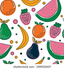 Seamless Set of hand drawn fruits shapes and doodle objects. Abstract contemporary modern trendy vector illustration.