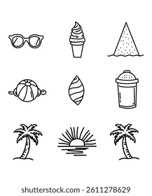 Seamless set icon summer and beach vector design illustration. Icon for printable or stickers.