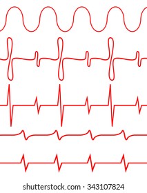 Seamless set of lines heartbeat. Pulse electrocardiogram, amplitude health, diagnosis illness. Vector illustration