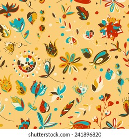 Seamless set multicolored retro flower pattern. Vector