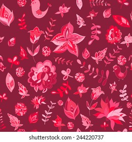 Seamless set multicolored retro flower pattern. Vector
