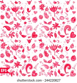Seamless set multicolored retro flower pattern. Vector