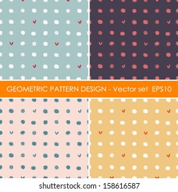 Seamless set pattern. Casual polka dot with heart texture. Stylish doodle. Seamless pattern can be used for wallpaper, pattern fills, web page background,surface textures. Vector eps10.