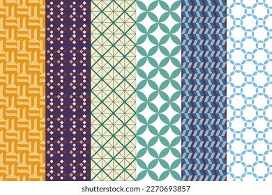 Seamless set of pattern. Geometric ornament. Digital paper, textile print. Vector art background.