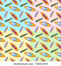 Seamless set pattern with vintage surfboards on color Background. Flat design Vector Illustration EPS
