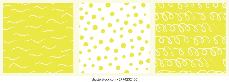 A seamless set of simple abstract patterns with lines, curls, and waves. Vector graphics. Simple print.