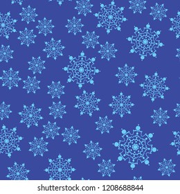 Seamless set of stylized snowflakes on blue background