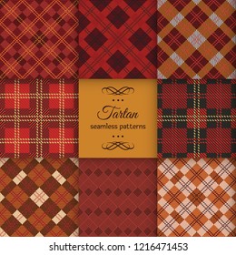 Seamless set tartan pattern-vector illustration. Scottish plaid fabric with stripes.
