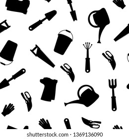 Seamless set of tools for gardening. Gardening collection. Icon silhouette. Background for design