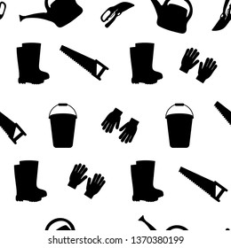 Seamless set of tools for gardening. Gardening collection. Icon silhouette. Background for design