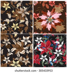Seamless Set vector floral pattern. For easy making seamless pattern just drag all group into swatches bar, and use it for filling any contours.