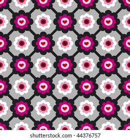 seamless seventies retro background with flowers pattern in vector