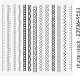 Seamless sewing stitch brush vector illustrator set, different types of machine stitch brush pattern for fasteners, dresses garments, bags, Fashion illustration, Clothing and Accessories