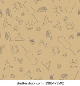 Seamless sewing texture. Craft style. Black background.