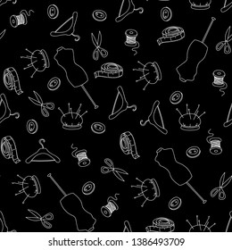 Seamless sewing texture. Craft style. Black background.