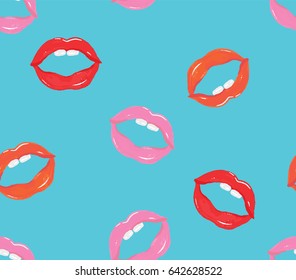 seamless sexy lip pattern on blue background.
fashion pattern for digital print and design collection.