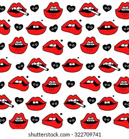 Seamless Sexy Red Lips Pop Art Pattern Vector