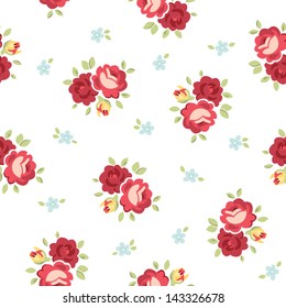 Seamless Shabby Chic Inspired Rose Pattern, Vector Background