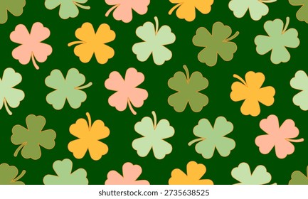 Seamless Shamrock Clover St. Patrick's Day Green Celebration Modern Background. St. Patrick's Day Seamless pattern. Clover seamless pattern