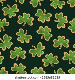 Seamless shamrock cookie pattern. Vector illustration for St. patrick's day.