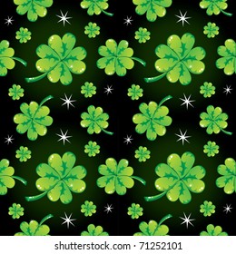 Seamless shamrock pattern, black, vector