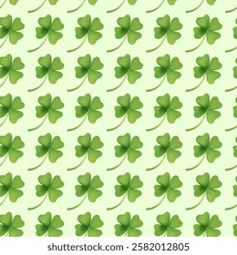 Seamless shamrock pattern with clovers design in green background. St. Patrick's Day concept.