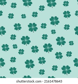 Seamless shamrock pattern on St. Patrick's Day. Light background of green clover leaves. St. Patrick's background. Vector template for fabric, textiles, wallpaper, wrapping paper, etc.