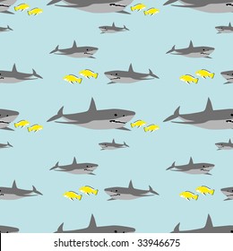 seamless shark pattern with little yellow fish