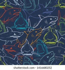 Seamless shark print. Abstract repeated sea predator pattern 