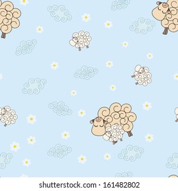Seamless Sheep Blue Vector Background