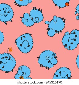 Seamless sheep cartoon pattern  on pink background.