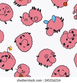 Seamless sheep cartoon pattern  on white background.