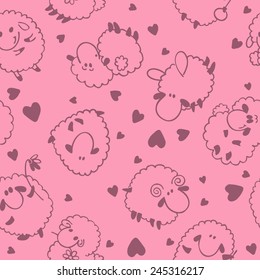 Seamless sheep cartoon pattern  on pink background.