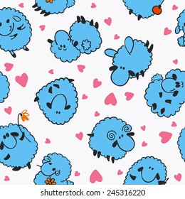 Seamless sheep cartoon pattern  on white background.