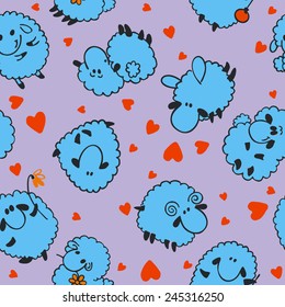 Seamless sheep cartoon pattern  on violet  background.