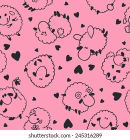 Seamless sheep cartoon pattern  on pink background.