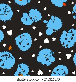 Seamless sheep cartoon pattern  on black background.