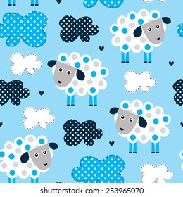 seamless sheep and clouds pattern vector illustration