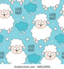 seamless sheep and clouds pattern vector illustration