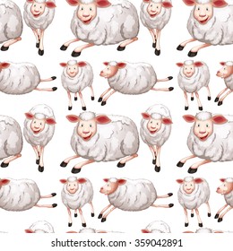 Seamless sheep with happy face illustration