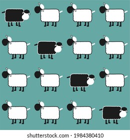 Seamless sheep pattern, vector illustration of cute sheeps, cartoon style.  Vintage ornament for poster, wallpaper, printing on the packaging paper, textiles.