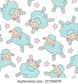 seamless sheep and stars pattern vector illustration