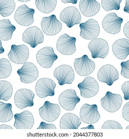 Seamless shell pattern. Blue vector illustration. 